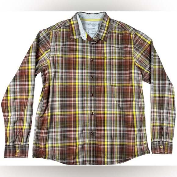 Prana Casual Long Sleeve Button Down Red Yellow Brown Vintage Large - Picture 3 of 10